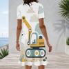 Women Plus Size Round Neck Short Sleeve Cartoon Excavator Printed A Line Dress