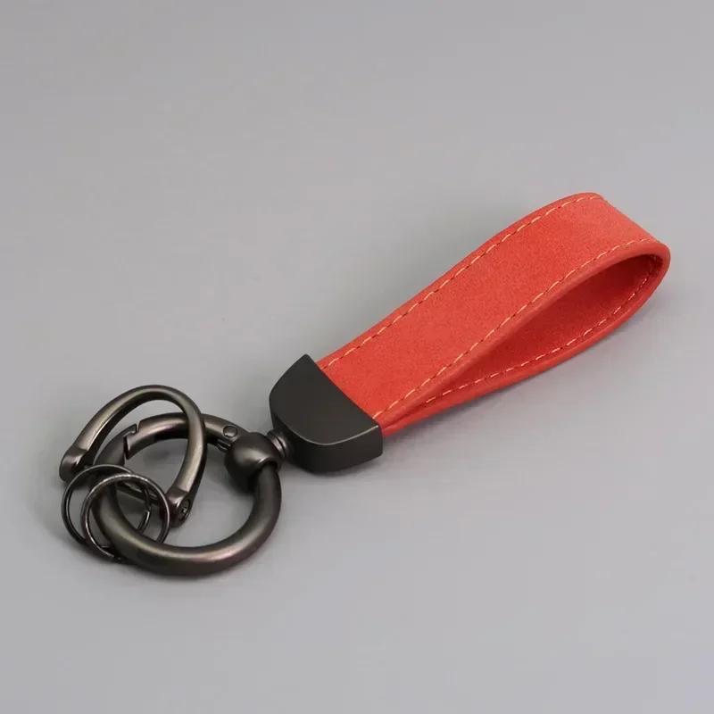 Custom LOGO Suede Leather Keychain Vintage Laser Engrave Car Key Ring Holder for Men and Women Personalized Key Chains Ring
