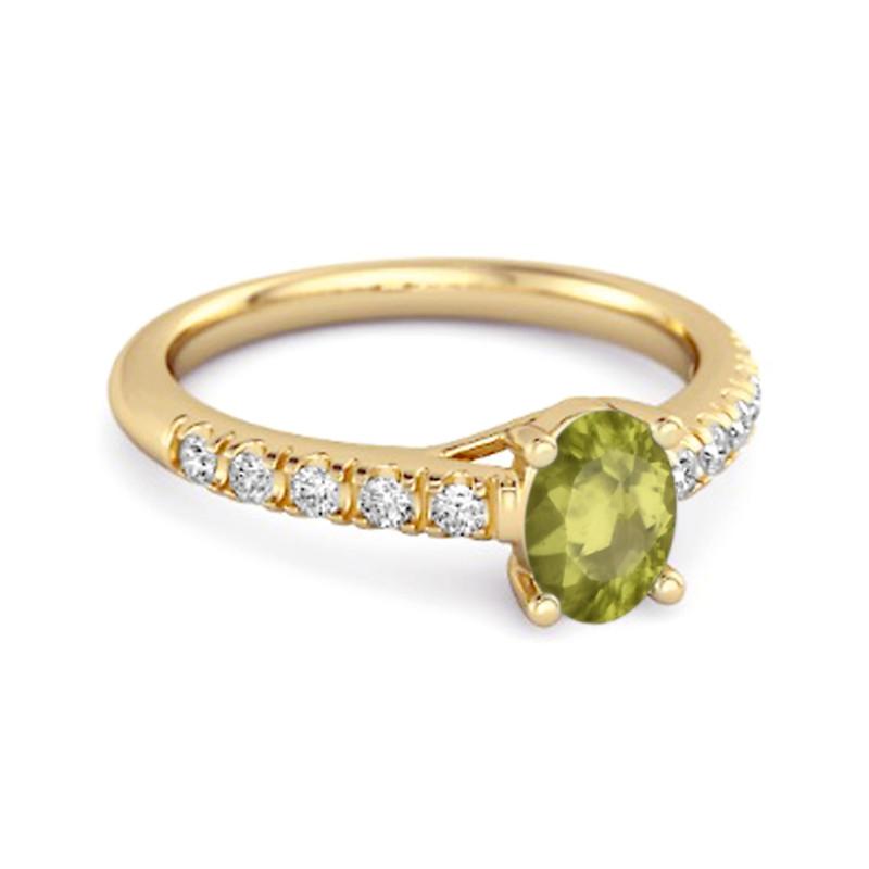 Peridot Pavé Band with White CZ Accents Ring - Sterling Silver Gold Vermeil
