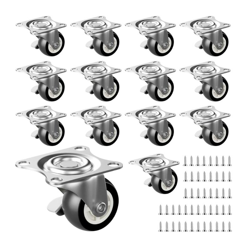 

14Pcs 1Inch 360 Degrees Swivels Casters with Brake Universal Heavy Trolley Wheel for Furniture Appliances Enduring 1