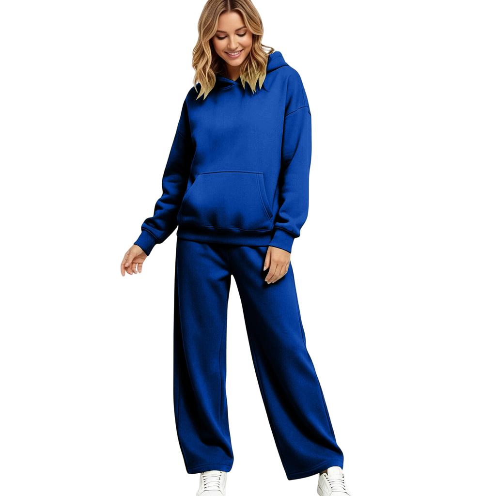 Women's Lined Drop Shoulder Top and Wide Leg Pants 2 Piece Set Color Loose Fit Casual Fall Winter Outfit