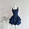 Denim tutu skirt denim denim bud French waist thin dress short skirt