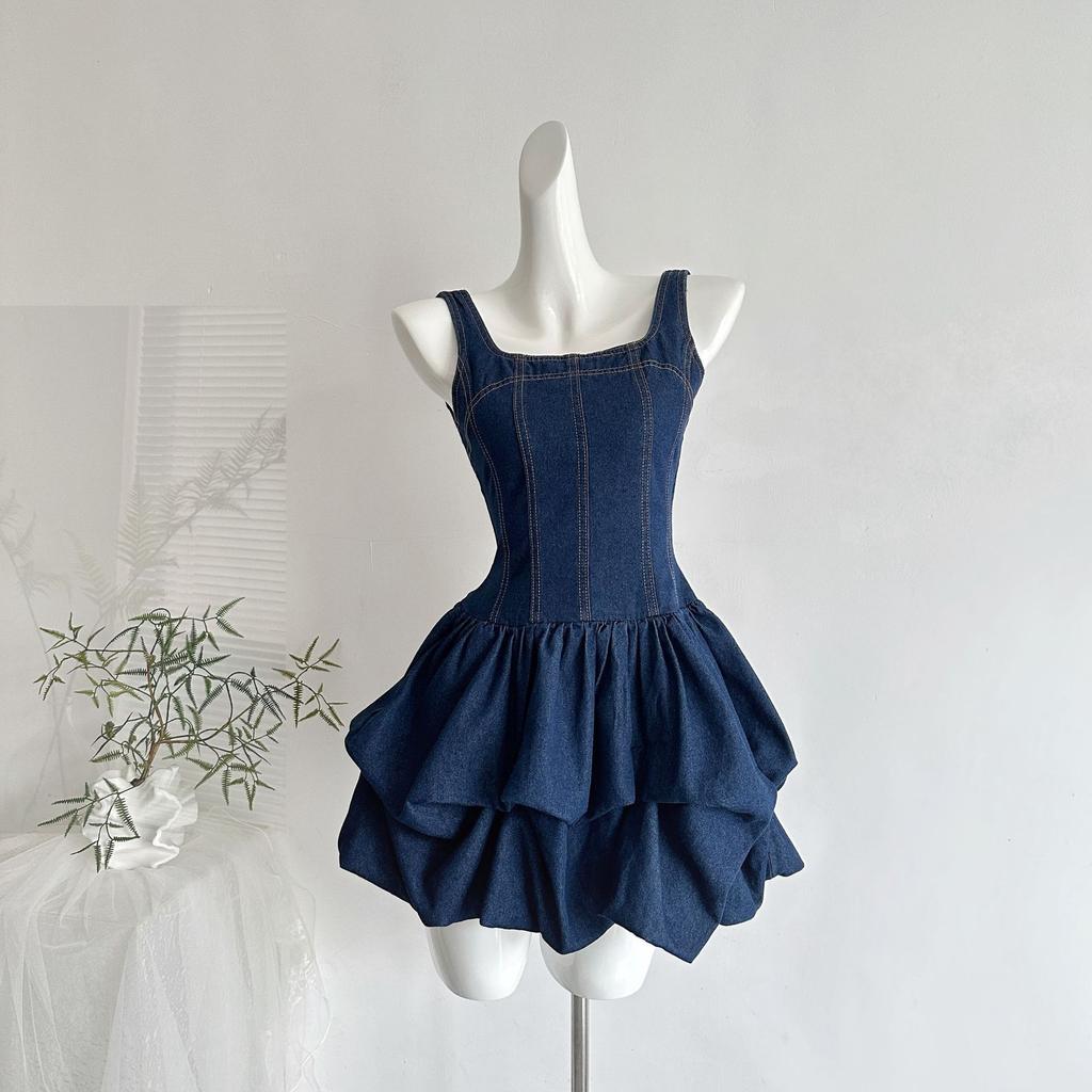 Denim tutu skirt denim denim bud French waist thin dress short skirt