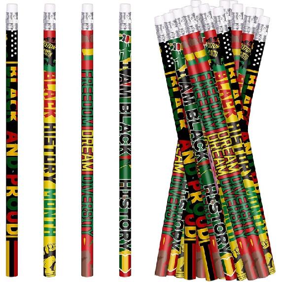 Black History Month Pencils Wood Pencils with Eraser Colors of Diversity Pencils Wood Pencils for Black History Month Party Supplies, 4 Style (24) 24