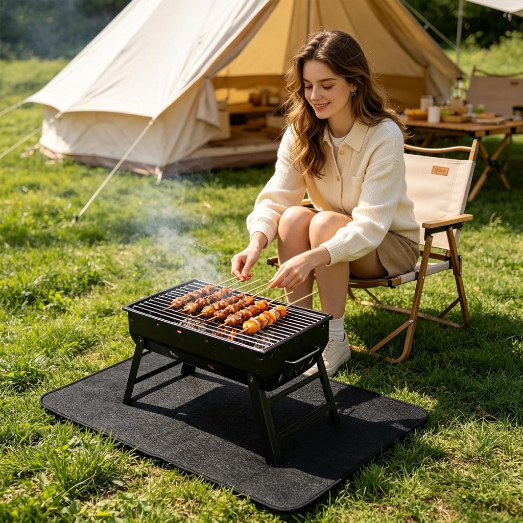 Outdoor BBQ Grill Mat Non-Stick Reusable Heat Resistant Barbecue Cooking Mat for Gas Charcoal Electric Grills Protects Surfaces and Easy To Clean