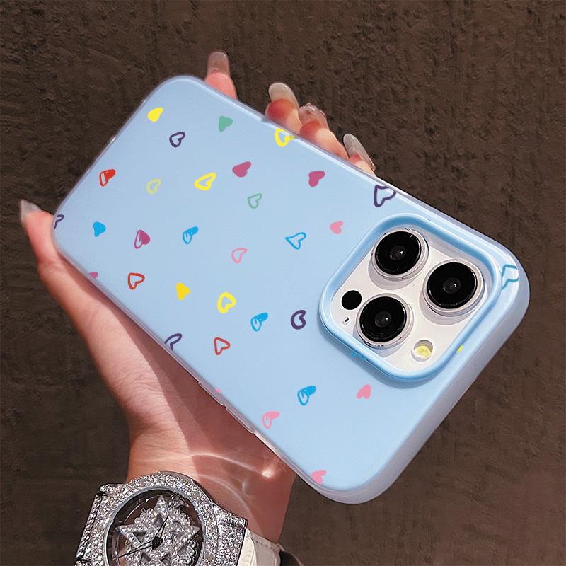 Matte Frosted Skin Feel Casing PC+TPU 2in1 Heart Shape Patterned Printed Protective Cover Soft Back Case for iPhone 17