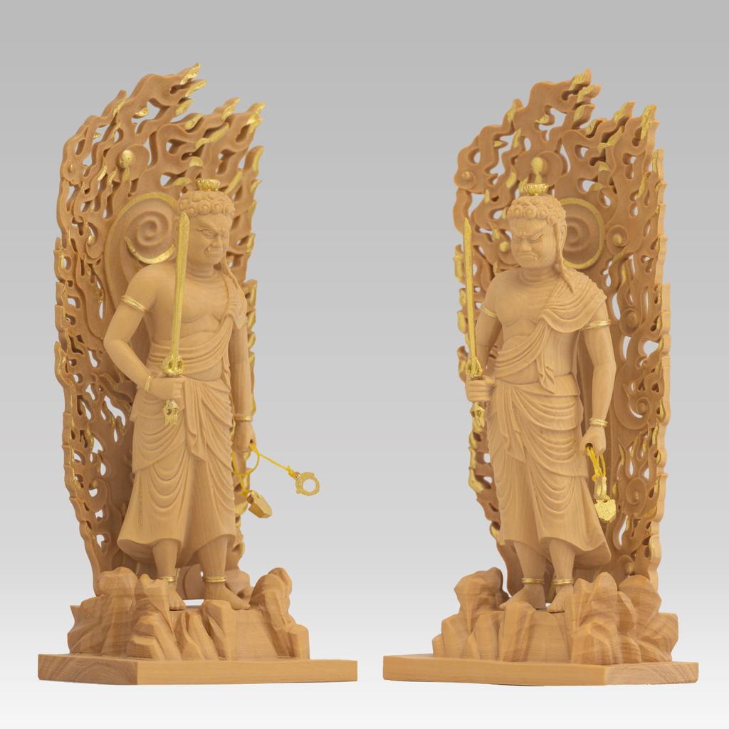 Drobná zlatá hliněná dřevěná ozdoba Buddha Fudo Myoo Fudo Myoo 11,5 cm (Dřevěný buxus, povrchová úprava)Socha Buddhy, postava, řezba, (GSB