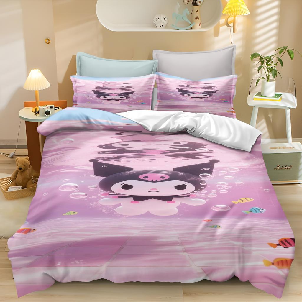 Kuromi Cartoon Bettbezug Rosa Lila Mädchen Geschenk Bettdecke Decke Wärme Kinderzimmer Bettwäsche