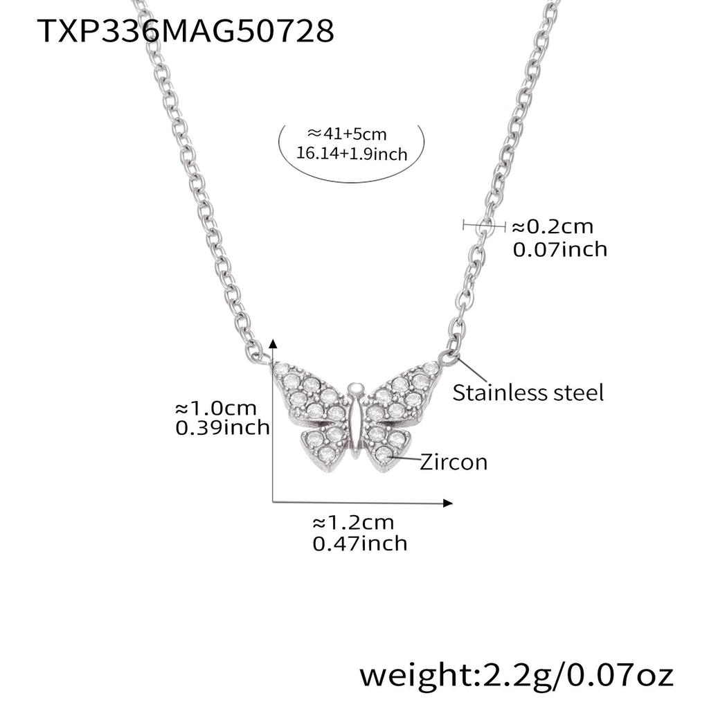 Oumaka Butterfly Zircon Clavicle Necklace & Bracelet Set - 5A Quality, Stainless Steel, Individual Design