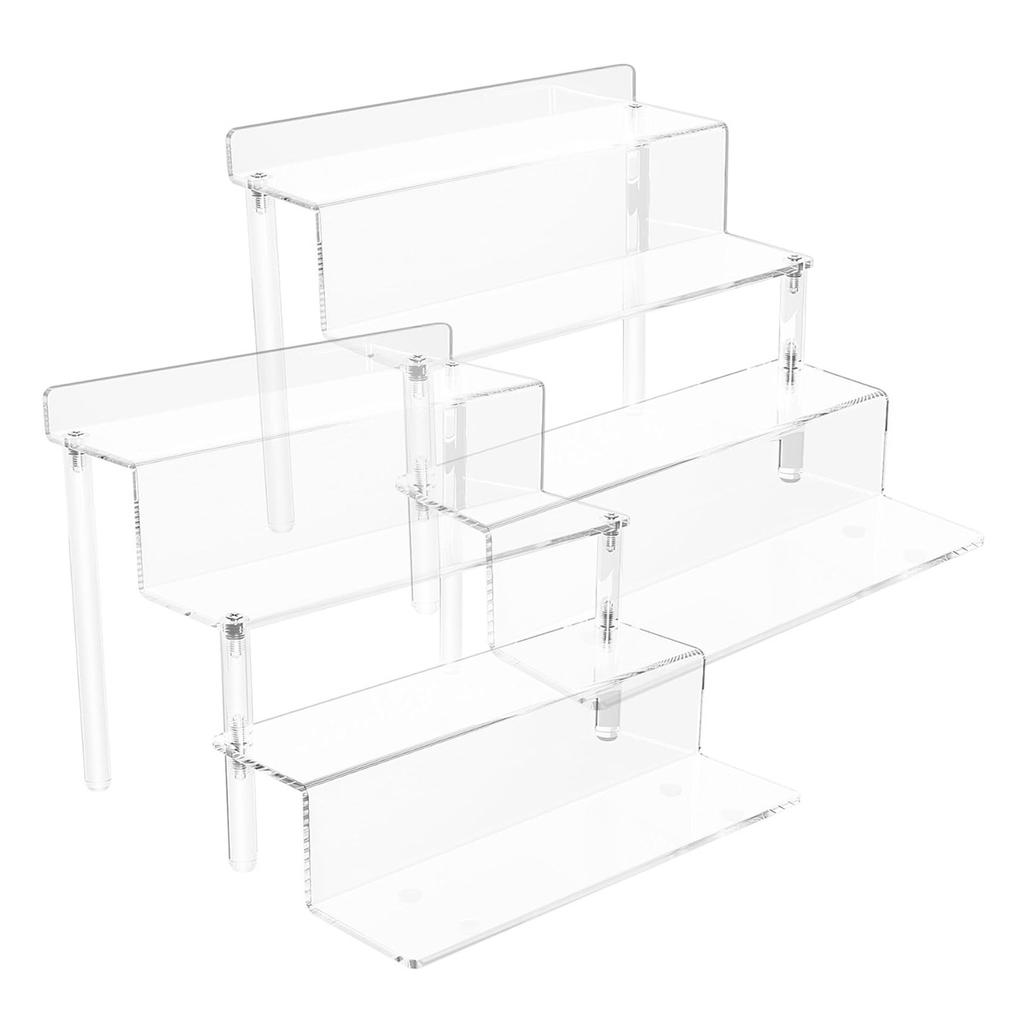 Acrylic Riser Display Stand,4 Tier Clear Perfume Organizer Shelf, Desktop Tiered Display Stand for Pop Figures/Cupcake Organize