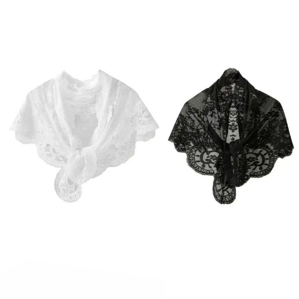 Elegant Lace Triangle Scarf Vintage Embroidered Flower Scarf Retro Wedding Headscarf Church