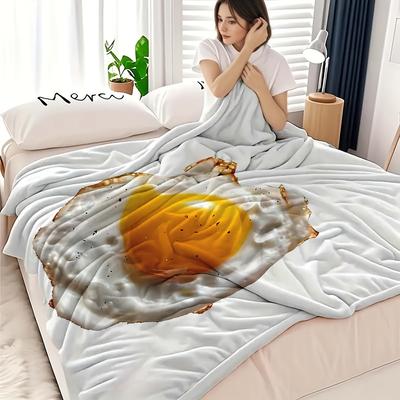 1pc Plush Blanket with Tempting Fried Egg Print, Modern Style, Soft and Comfortable, Digital Printing, Suitable for All Seasons, Perfect for Travel, S
