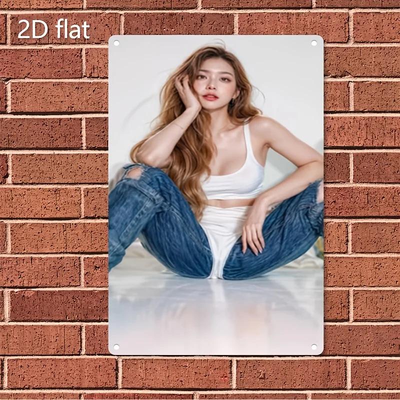Vintage Metal Wall Art Sign Elegant Female Portrait Modern Minimalist D Flat Decor Plate 20x30cm(7.8x11.8inch)