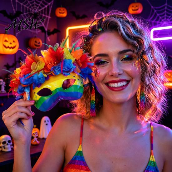 Elegante Maschera Facciale per Feste Mardi Gras per Uomini Donne, Colorata Maschera di Carnevale Arcobaleno, Splendido Costume di Carnevale, Maschera Veneziana per Feste di Ballo, Carnevale,