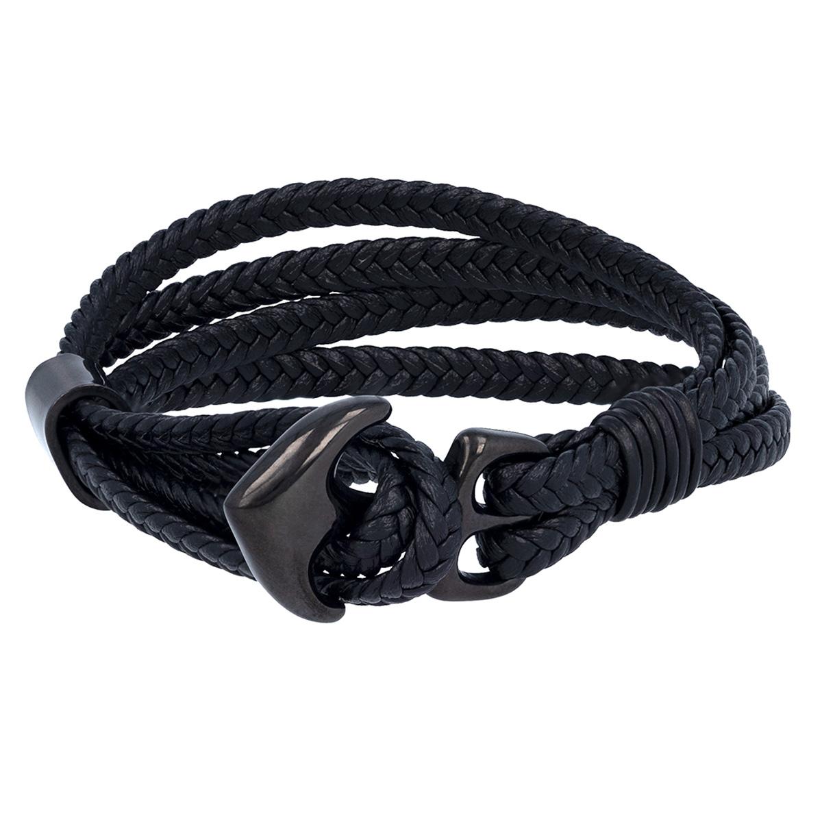 

Les Trésors De Lily [R7439] - Браслет из черной кожи Marine Anchor из стали - 21 см, 30x20 мм