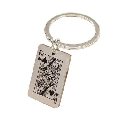 [ALOHAMONI] Metal Playing Cards Cards Vintage American Keychain Key Ring Spade Poker American Casual