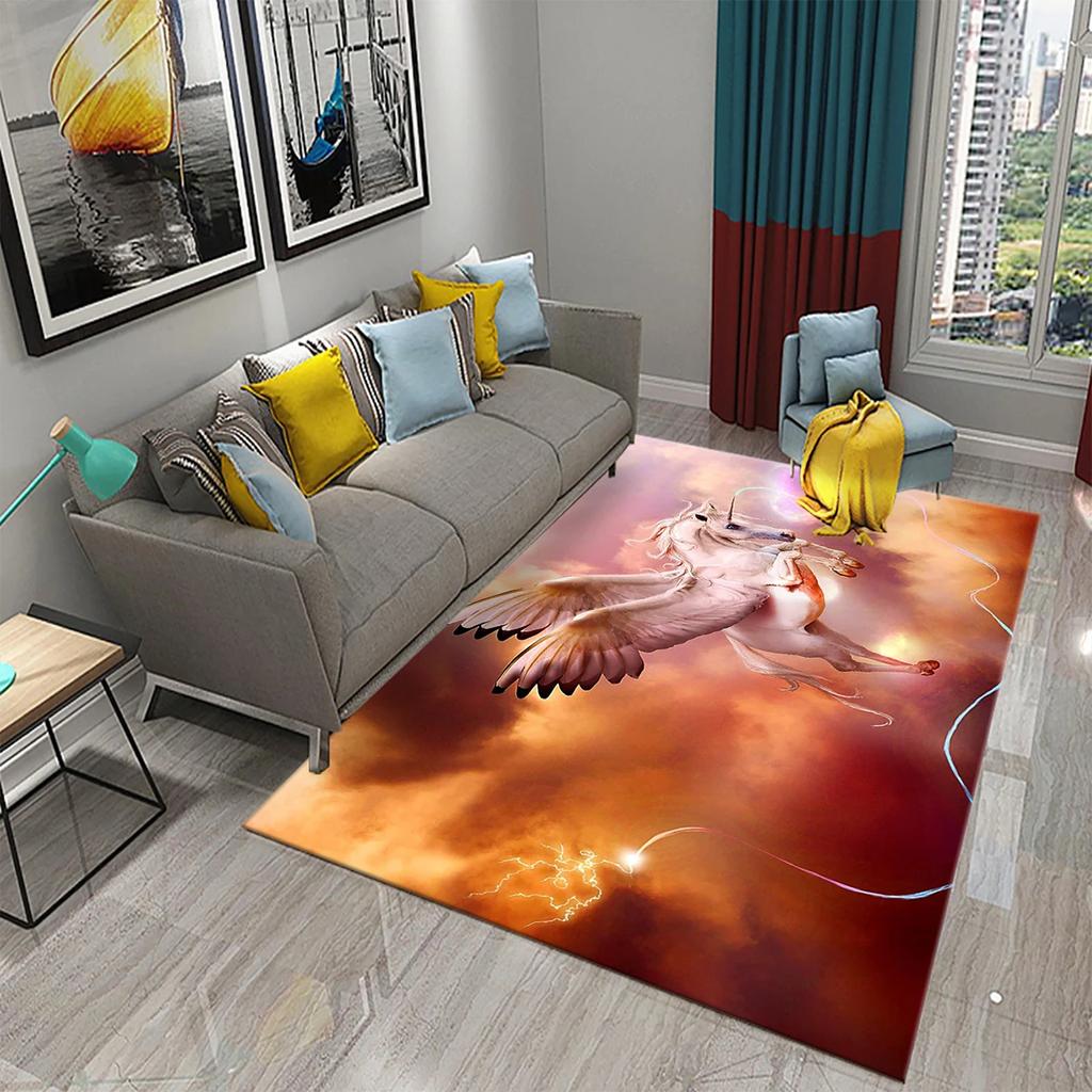 Cartoon Lovely Unicorn Print Carpet Kids Playroom Play Carpet Living Room Bedroom Bathroom Beautiful Non-slip Carpet Home Decor