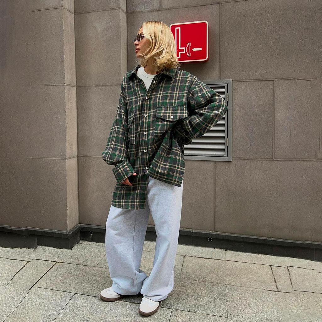 Frauen Frühling Herbst Temperament Plaid Anzug Kragen Langarm Hemd Blusen