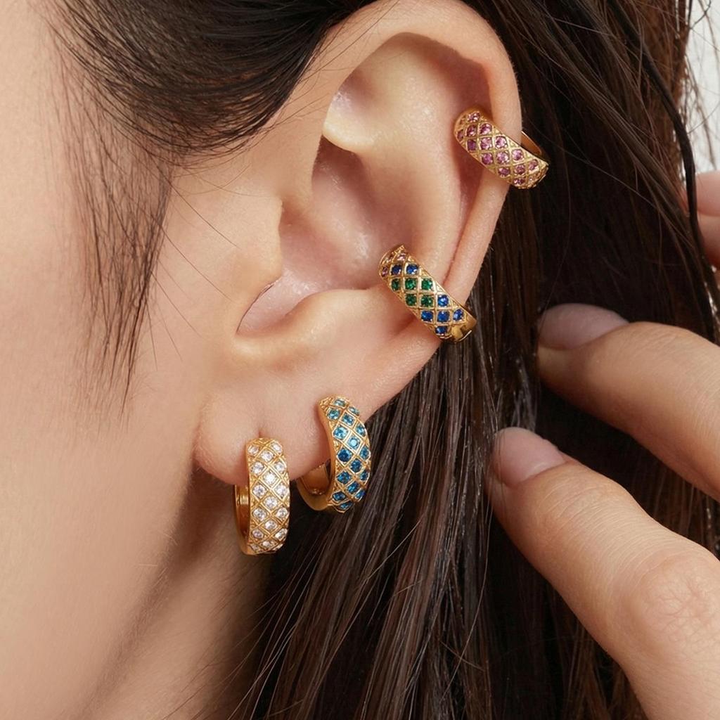 18k Gold-Plated Stainless Steel Plaid Zircon Earrings