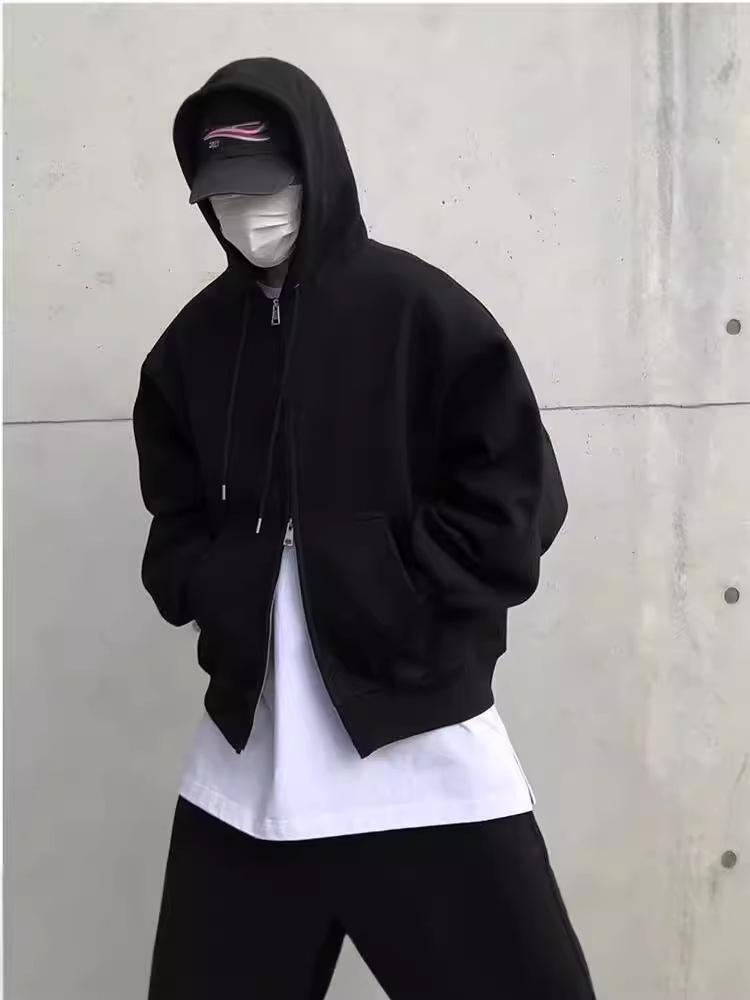 Design Sense Double Zipper Hooded Short Cardigan – High Street Men's Spring/Autumn Jacket