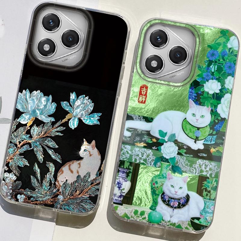 Green Creative Flower Vase Cat Women Phone Case For Iphone 17 Air 16 16e 17e 15 Plus 14 13 12 11 Pro Max Protective Fundas Cover