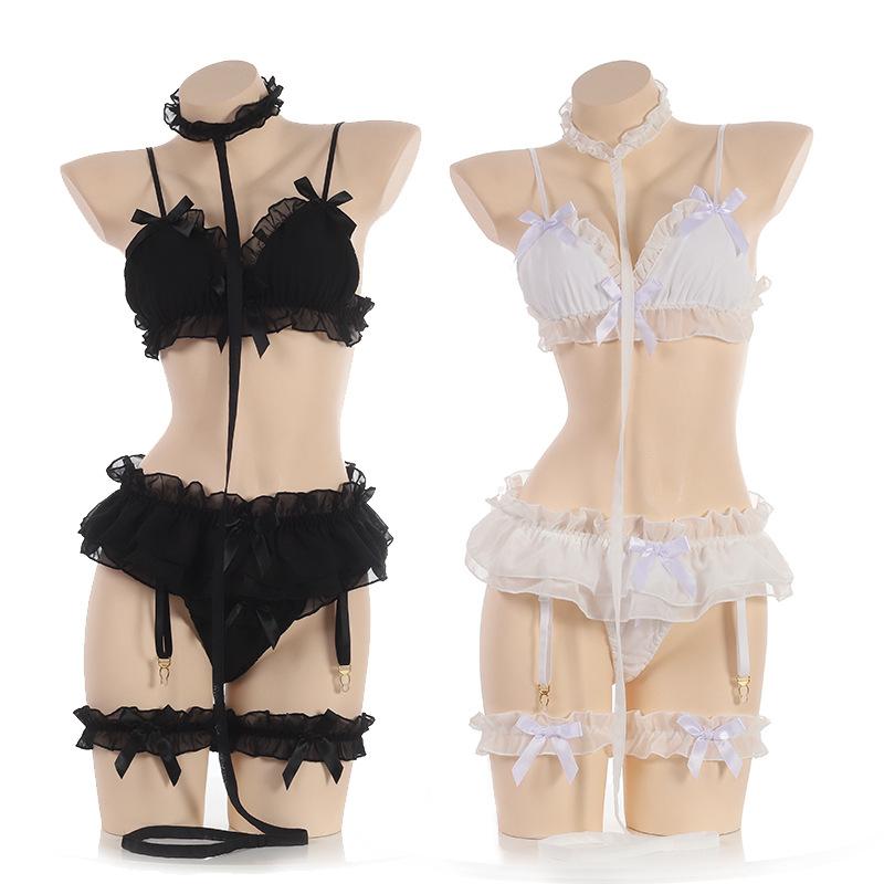 Japanese Women Lingerie Set Clothing Lace Ruffle Underwear Kawaii Costume Maid Transparent Exotic Sleepwear