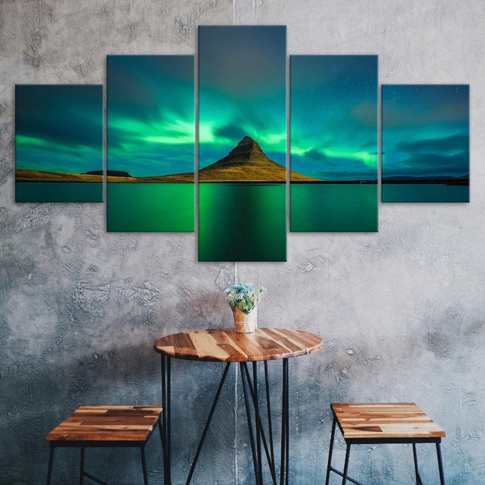 

Iceland Aurora Borealis Canvas 5 Piece Five Panel Print Modern Wall Art Poster Picture Home Decor Gift For Him For Her 20X35 20X45 20X55CM