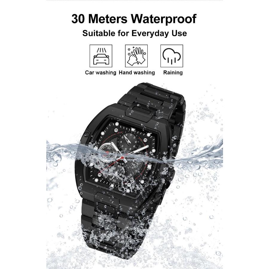New Design Tonneau Watch Men Luminous Waterproof Date Stainless Steel Chronograph Quartz Watches for Men Relogio Masculino