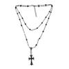 Women's Y2K Black Cross Long Layered Clavicle Choker Necklace