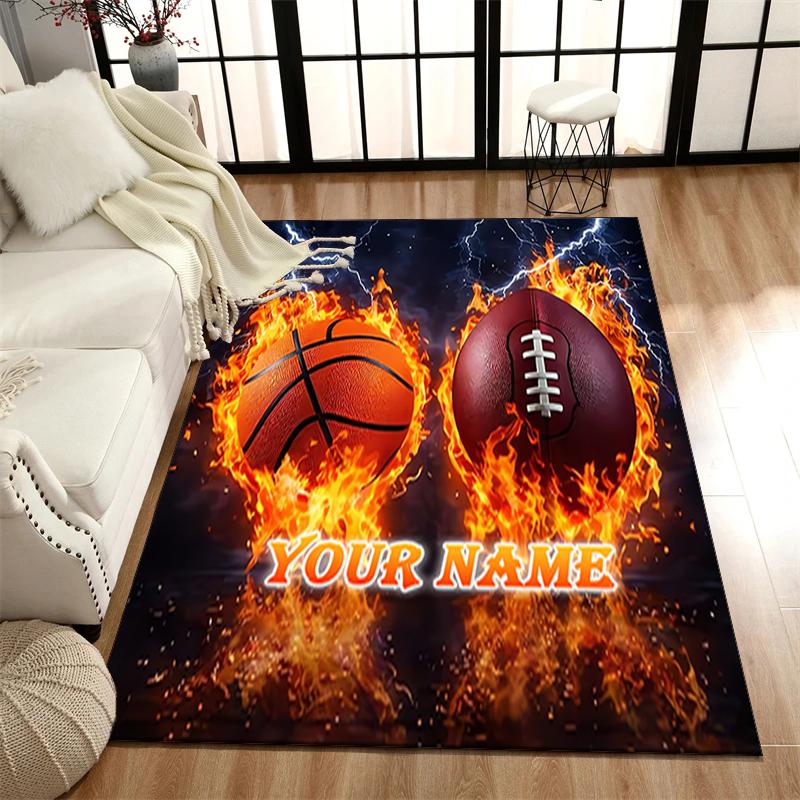 1PC Custom Name Sports Icons" Theme Floor Mat Ideal for Living Room, Game Rooms, Office, Bedroom,Floor Mat Playful Design