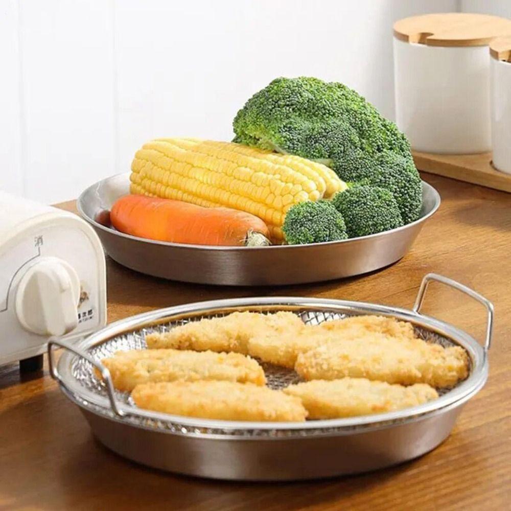 with Binaural Handle Stainless Steel Frying Filter Round Mesh Plate Fried Chicken