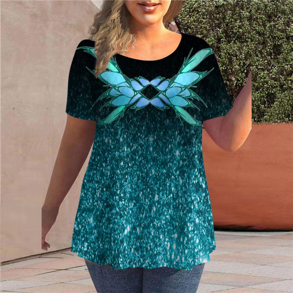 

Women s T-Shirts Summer Short Sleeve Tops Gradient Graphic Shirt Tees Casual Ladies O-Neck Oversized Clothing 5XL