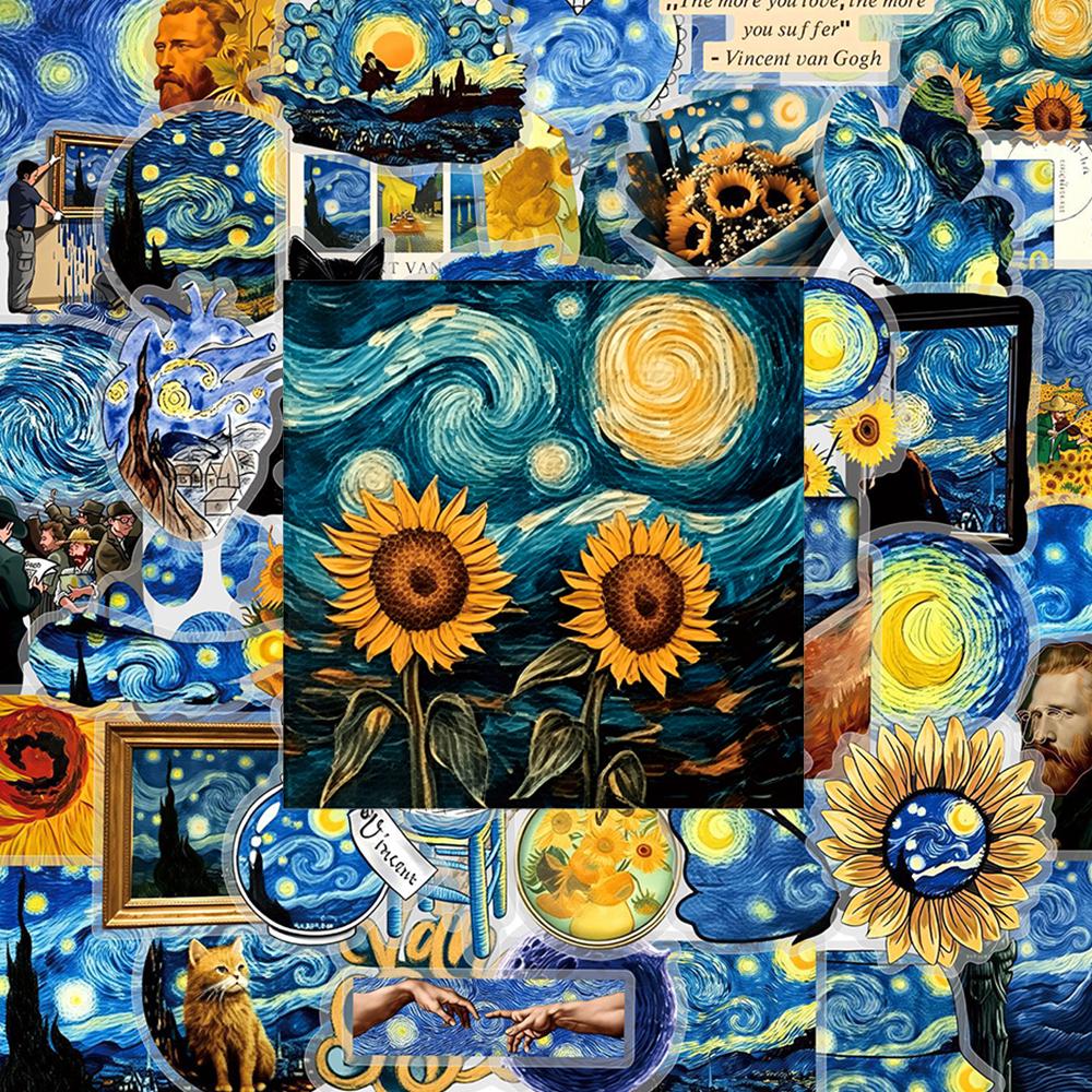 10 30 50 Stuks Van Gogh Sterrennacht Olieverf Kunst Stickers Vintage Esthetisch Transparante Stickers Bagage Gitaar Telefoon Sticker Pakket