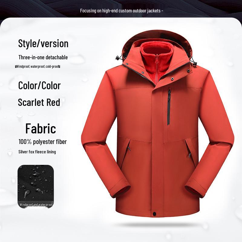 Men's Custom Three-in-One Mountain Climbing Suit for Autumn/Winter with Velvet and Logo Print