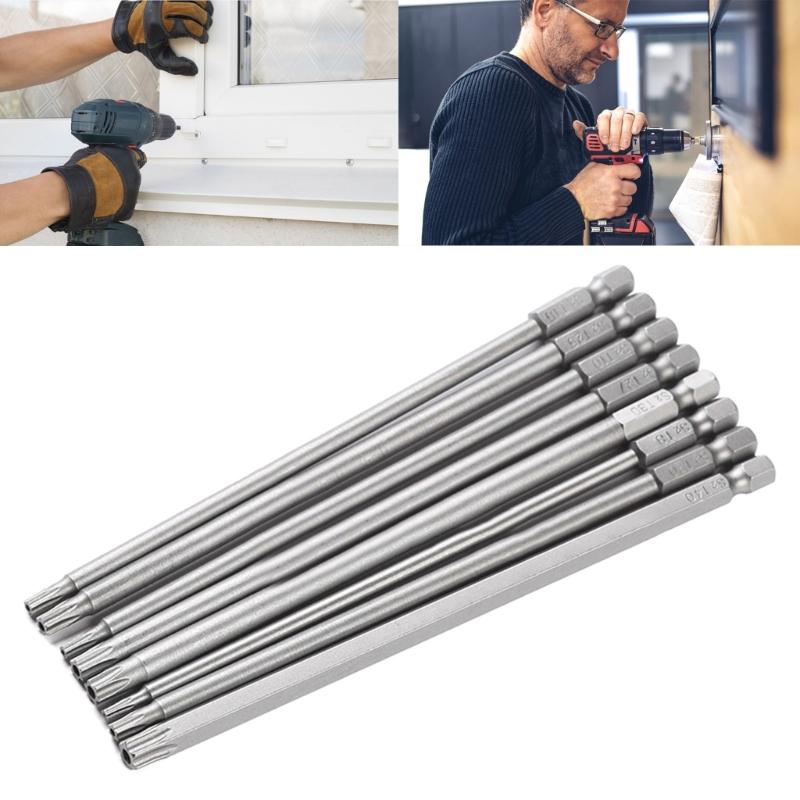 8Piece Magnetic Tamper Proof Security Screwdriver Bit Set Torx Head Screwdriver Long Bit for Various Applications