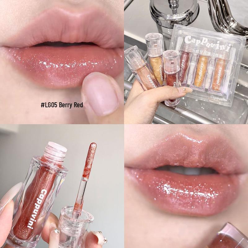 Cappuvini Water-Glow Bling Lip Gloss - Watery, Plump, Pearlescent Brightening Overcoat