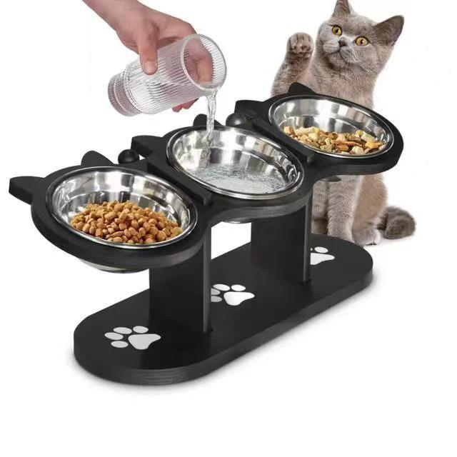 Katzennäpfe Erhöhte Katzennäpfe, Welpen Kleine Hunde, Erhöhter Hundenapfständer Futterspender Verstellbarer Hunde Katzennapfständer mit 3 Edelstahlnäpfen