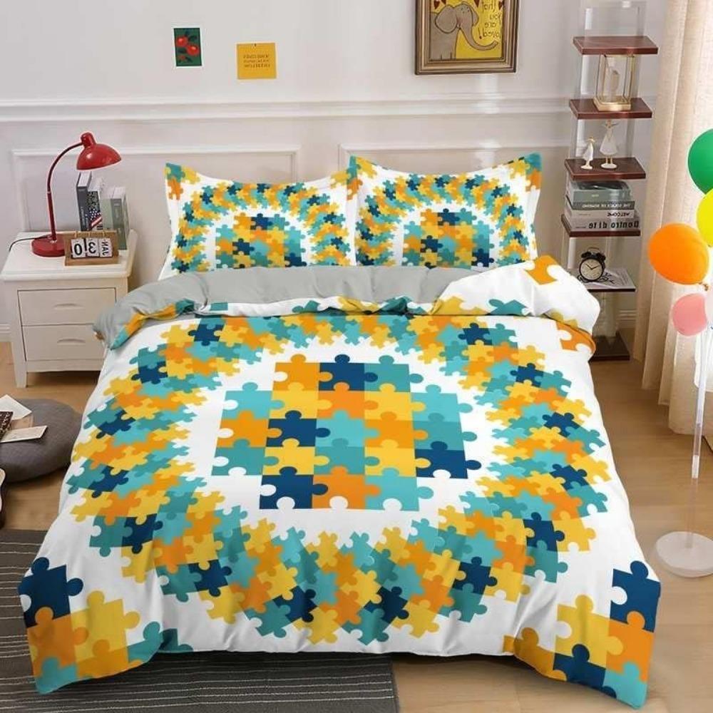 

Colourful Puzzles, Soft Microfibre Children s Bedding Set Boys Girls Single Bed Duvet Cover Set with Zip and 2 Pillowcases 90x200cm
