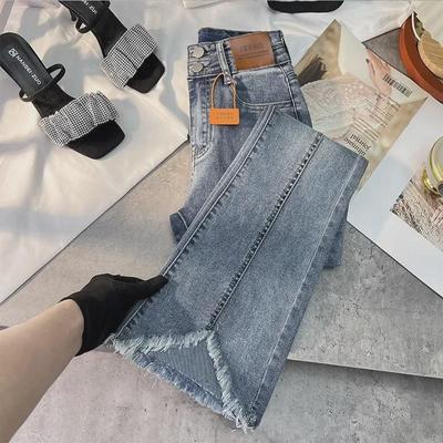 Women's High Waist Slimming Flared Jeans - 2023 Spring/Autumn Style with Raw Edge, Perfect for Petite Figures