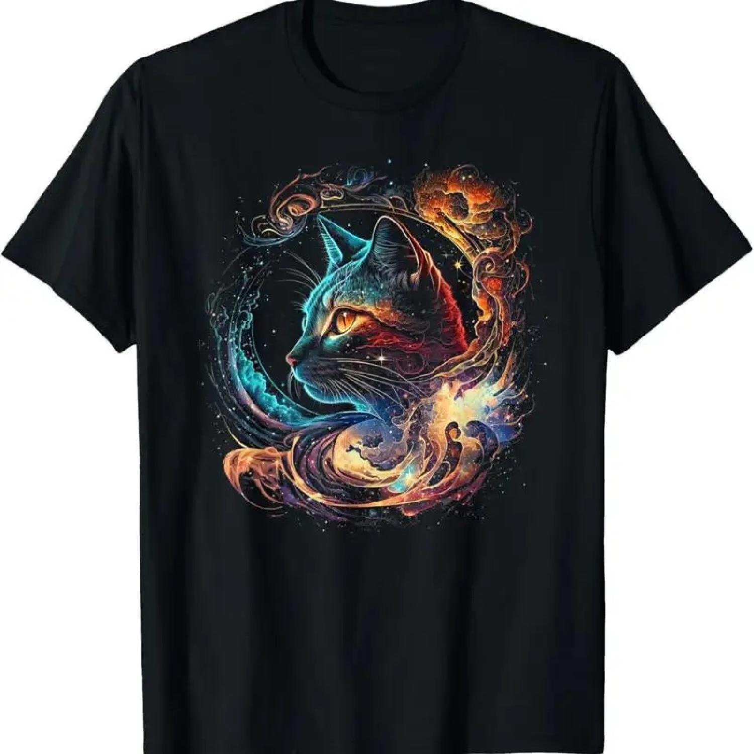 Футболка с принтом Кот в Галактике и Голова Космического Котенка S