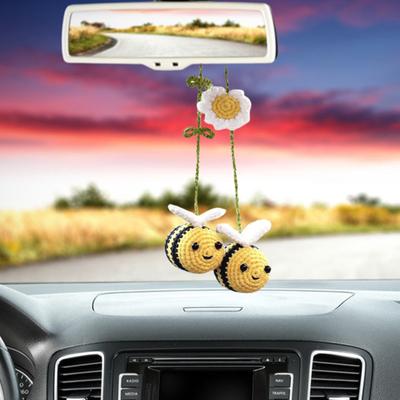 Decoração de pendurar em carro de crochê, abelha, espelho retrovisor, feito à mão, fio de tricô, flor, abelha, animal, ornamento pendurado, pingente