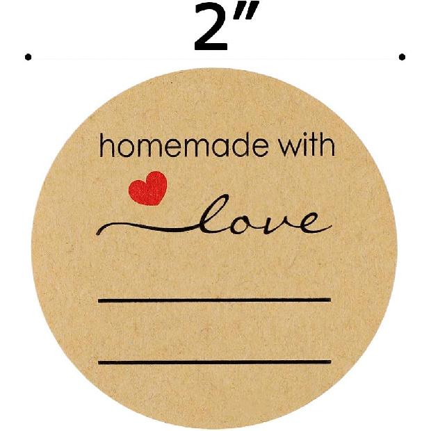 2" Homemade with Love Sticker with Lines for Writing /2" Round Homemade with Love Canning Labels / 500 Labels Per Roll