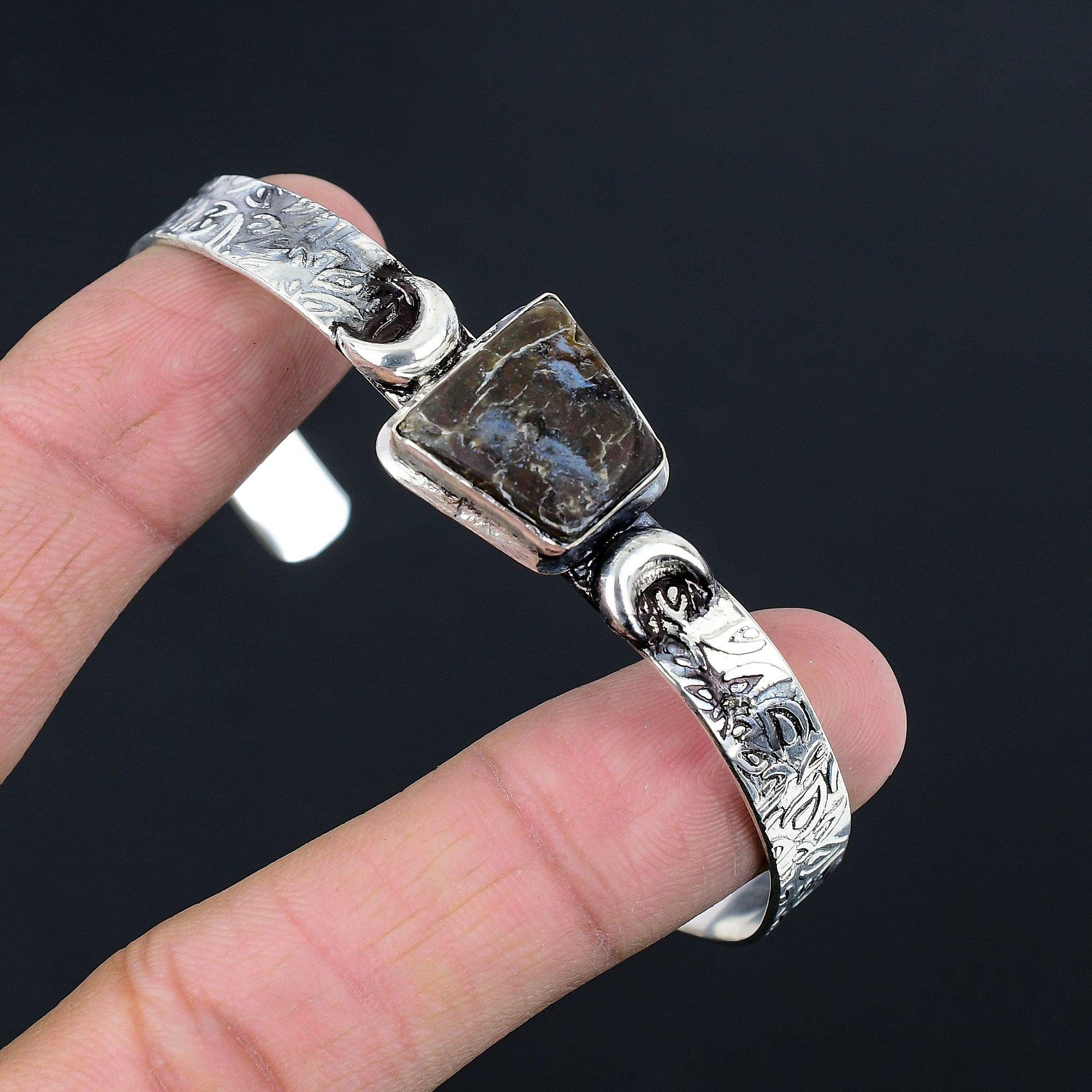 

Sterling Silver Mystic Merlinite Stone Anniversary Crescent Moon Bangle Bracelet Adjustable