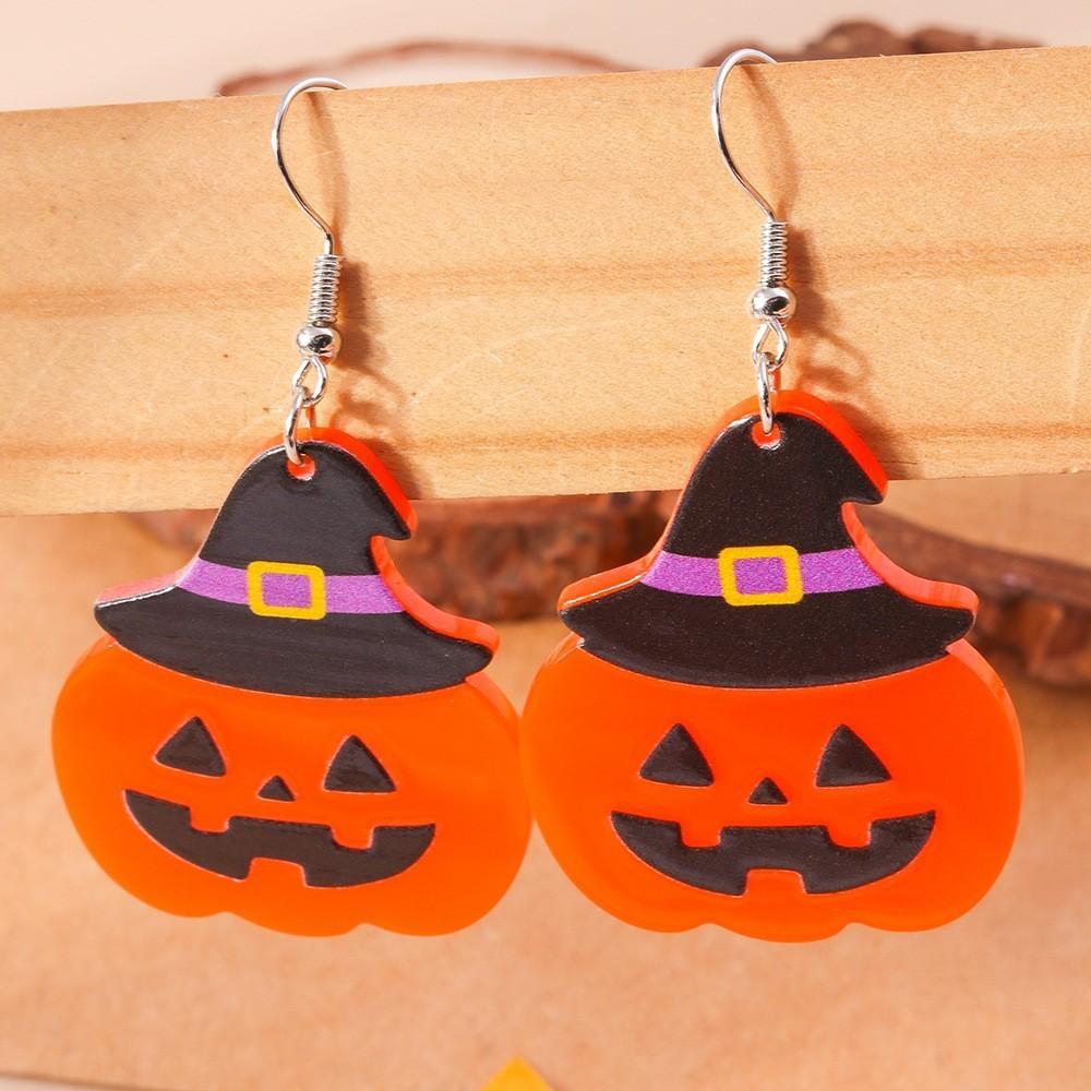 Halloween Themed Hat Pumpkin Pattern Women Acrylic Earring For Unisex Fashion Accessories