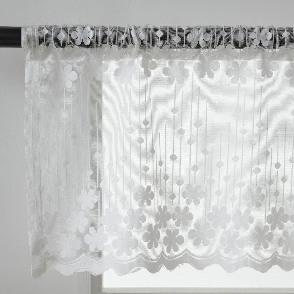 Half Window Sheer Curta Rod Pocket, Floral Cascade Lace Window Curtain Valance for Kitchen, Living Room and Bedroom, 50 X 13 Inches