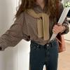 Spring Autumn Plaid Shirts Women Retro Turn-down Collar Blouses Button Up Elegant Long Sleeve Outwear Femme