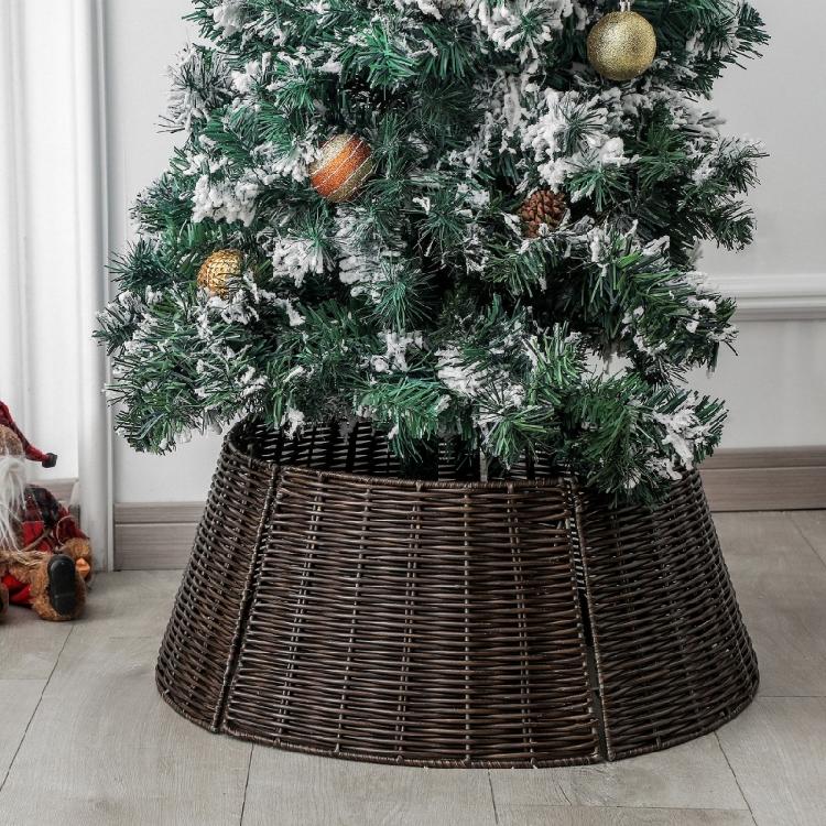 Functional Wicker Christmas Tree Skirt Festival Christmas Tree Stand Skirt Durable Tree Cover for Seasonal Decorations