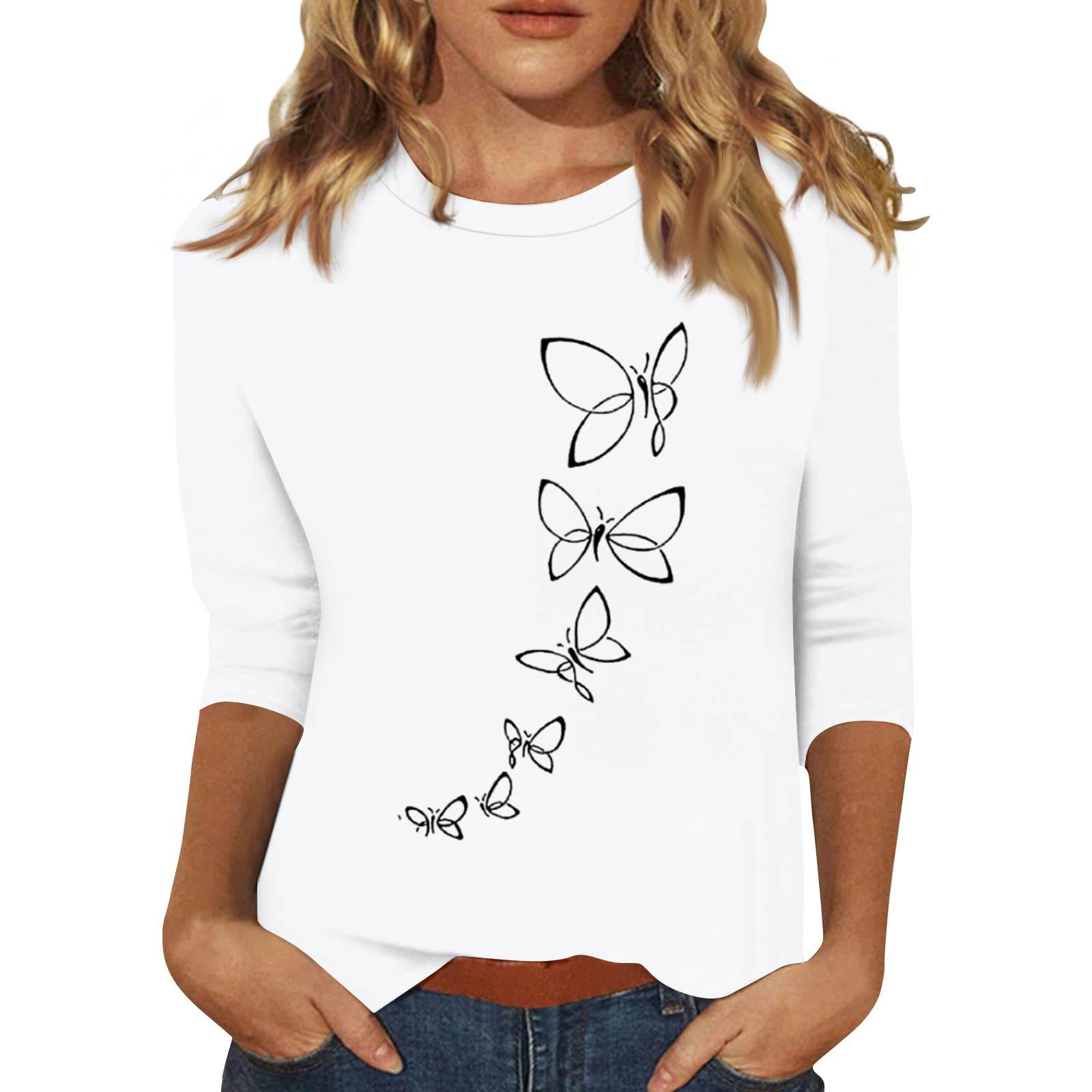 

Жіноча модна повсякденна футболка з принтом і круглим вирізом з рукавами сім чвертей XXL білий