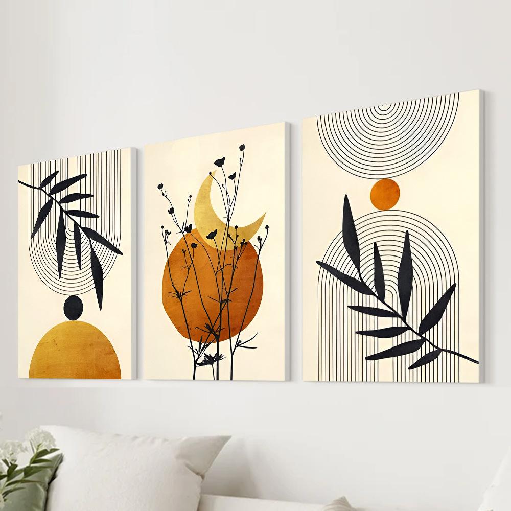 3pcs/set Abstract Plant Art Oil Painting Canvas with Wood Frame Draw Wall Decor Home Room Decorations