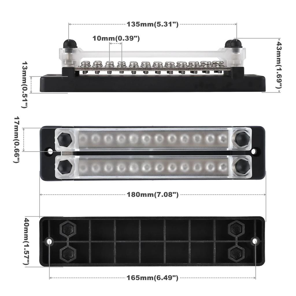 New Dual Row 12 Terminal 150A Bus Bar Kit, 24 Way High Current Power Distribution Block Ground Terminal for Car Boat Trailer RV